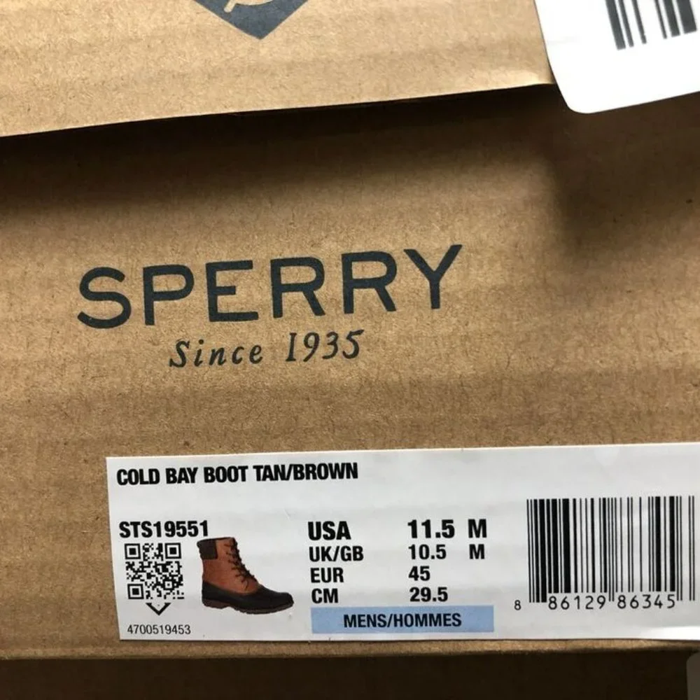 Sperry Mens Cold Bay Waterproof Boot Tan Size 11.5 M
